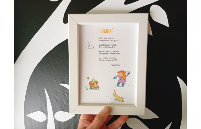 Fésűs Éva: Hógolyó - vers keretben, fehér