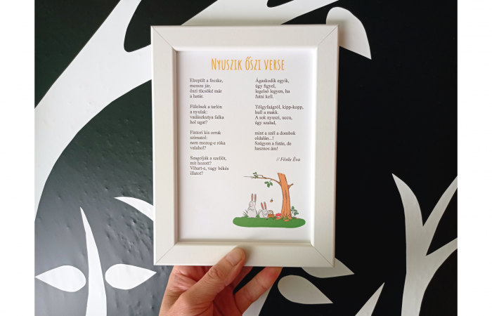Fésűs Éva: Nyuszik őszi verse - vers keretben, fehér