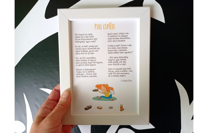 Fésűs Éva: Piri cipője - vers keretben, fehér